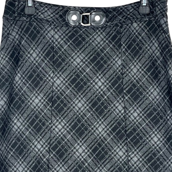 Christopher & Banks Grey Plaid A-Line Skirt with Buckle Detail Size 8 - Picture 3 of 10